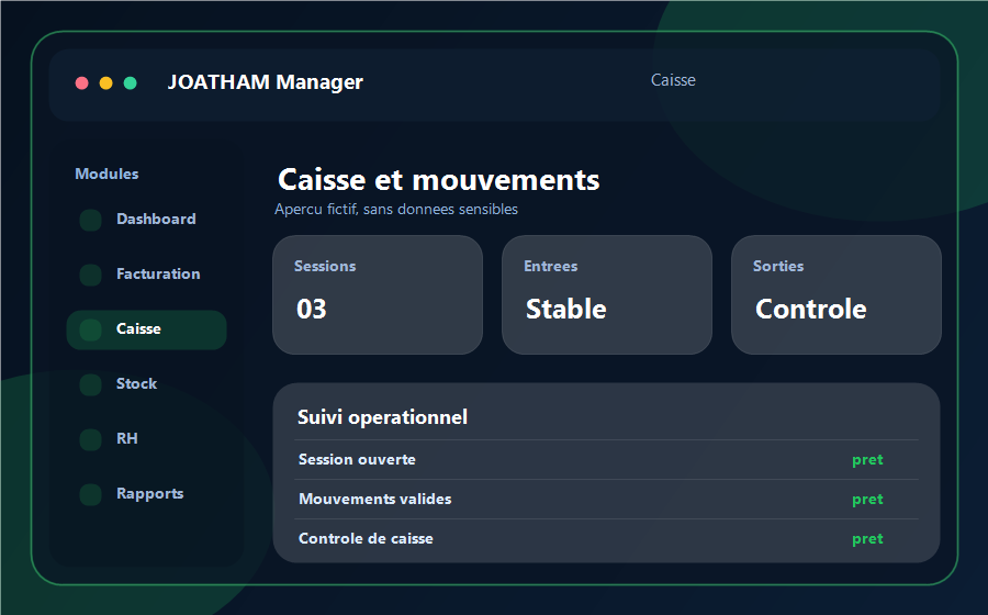 Aperçu du module de caisse JOATHAM Manager