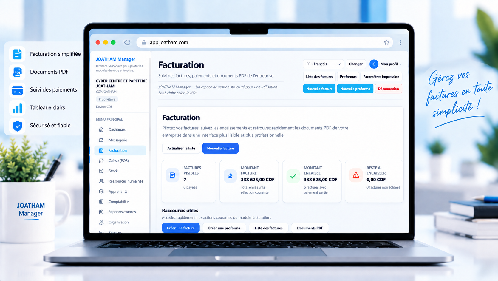 Capture du module de facturation JOATHAM Manager